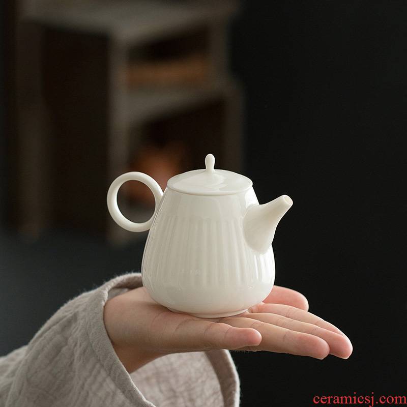 Earth story dehua lard white porcelain teapot tea kungfu tea set single boring pot pot of fine white porcelain teapot