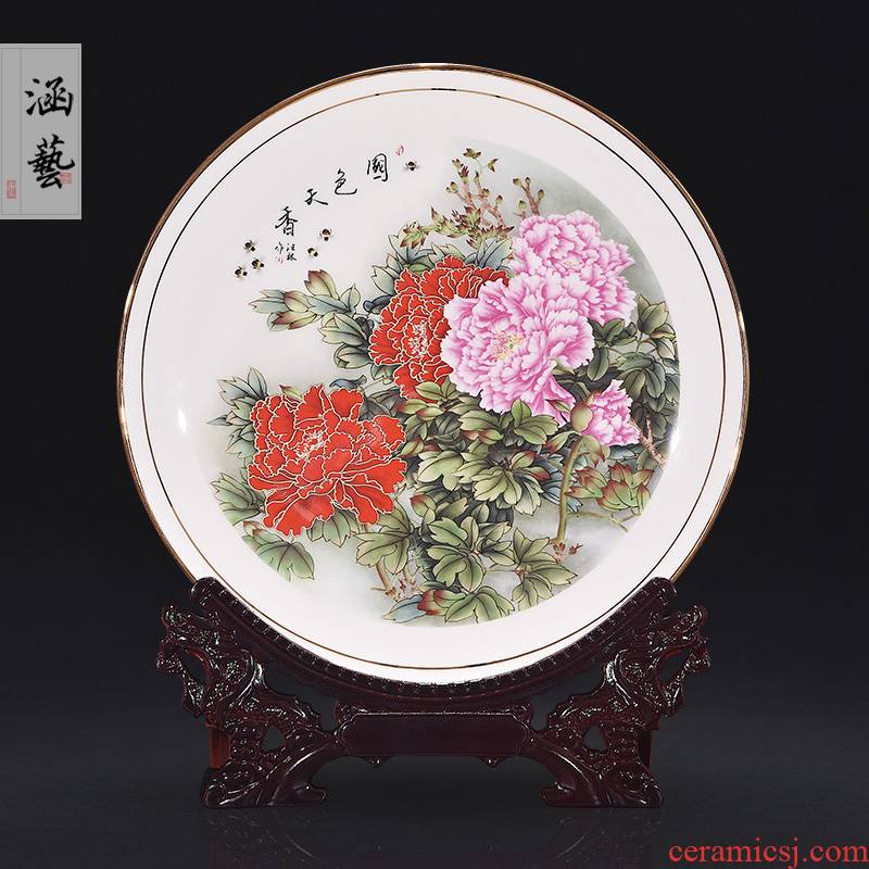 Jingdezhen ceramics powder very beautiful decorative plate sit plate hanging dish sitting room of the new Chinese style household handicraft furnishing articles