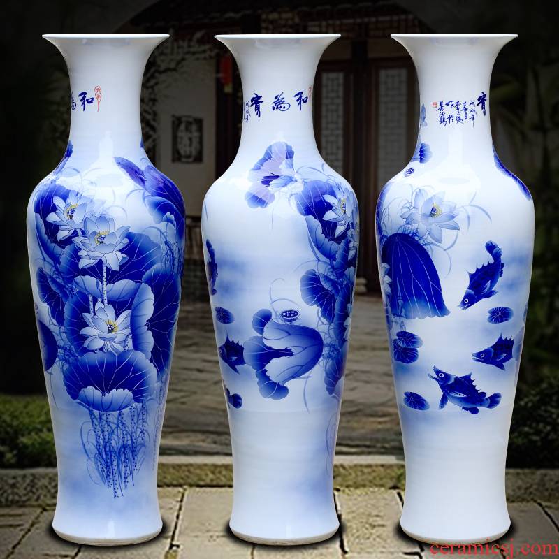 Jingdezhen ceramics hand - made harmony of large blue and white porcelain vase sitting room adornment hotel study big furnishing articles