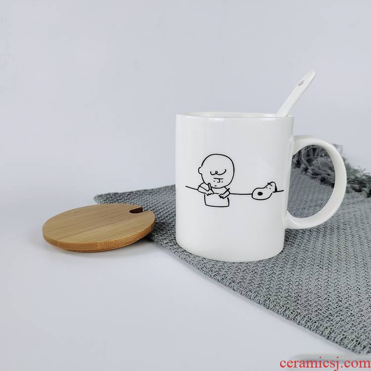 SH ˇ Snoopy Snoopy oat of ceramic cup with cover with a spoon, keller express young girl heart ins in northern Europe