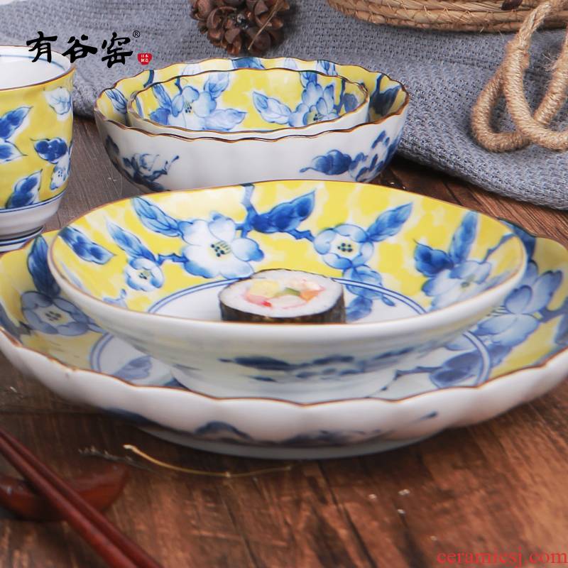 Japan has a valley up ceramic disc Huang Cai pattern wavy edge dish plate soup plate pasta dish by form plate home plate