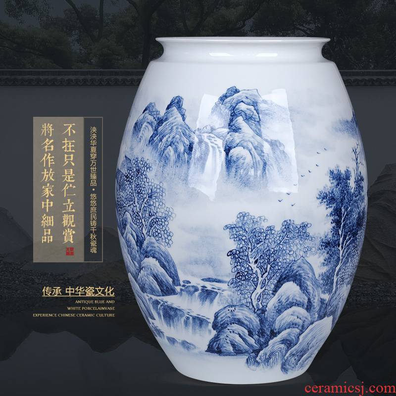 The Master of jingdezhen big hand - made ceramic vase furnishing articles large sitting room be born heavy flower arranging blue and white porcelain vase