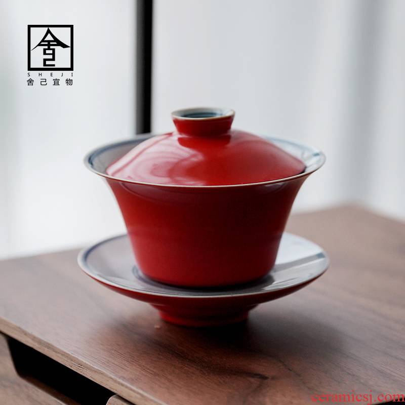 Jingdezhen coral red pure manual three tureen tea bowl with single GaiWanCha kunfu tea ceramic cups