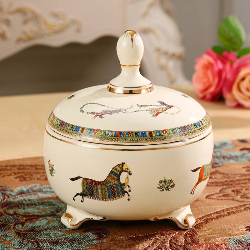 European creative ceramic storage tank with cover snacks can candy as cans tea pot home decoration tea table furnishing articles