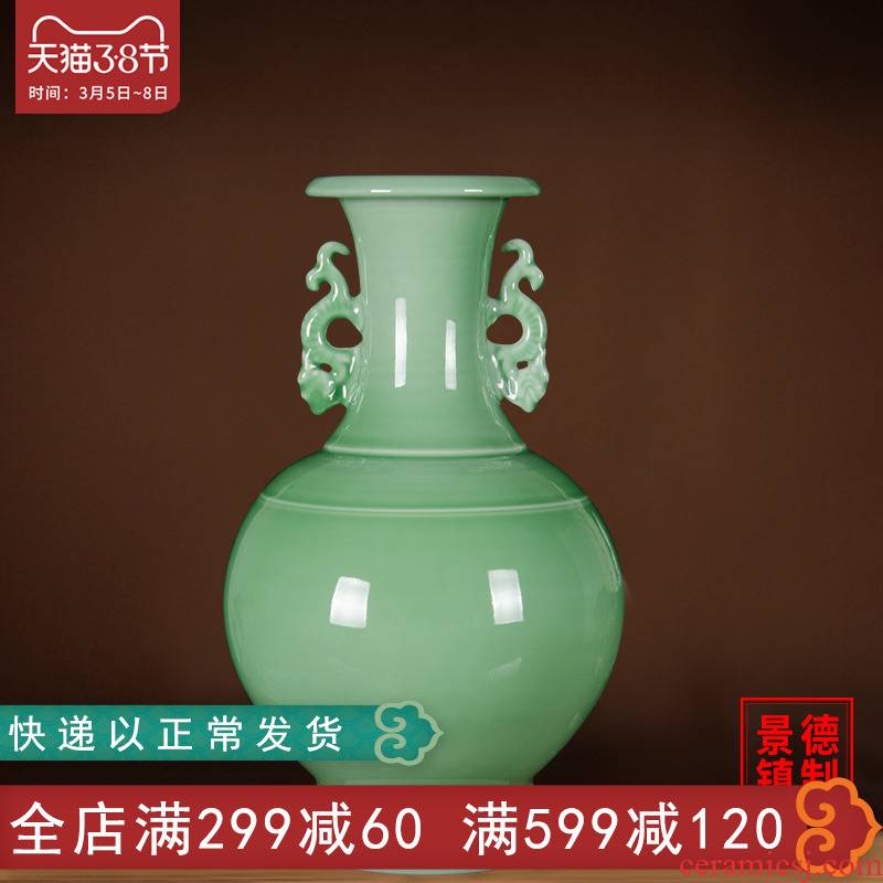 Jingdezhen ceramics archaize shadow blue glaze vase flower arranging Chinese style restoring ancient ways home wine sitting room adornment is placed