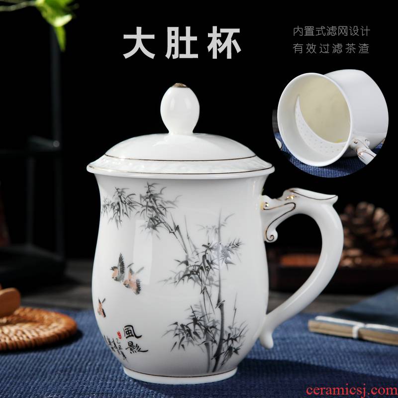 Jingdezhen ceramic cup fixed filtering products leakage a National People 's meets office capacity of ipads porcelain cup with cover glass