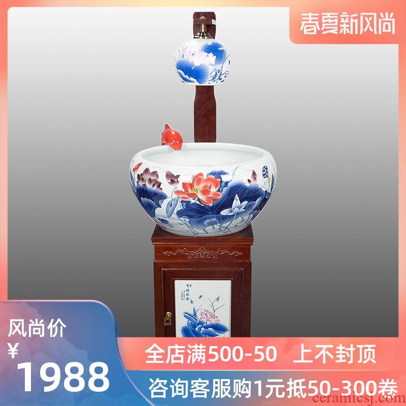 Porcelain of jingdezhen ceramic aquarium size with lamp atomized humidifying water tank water fountain creative aquarium decorations