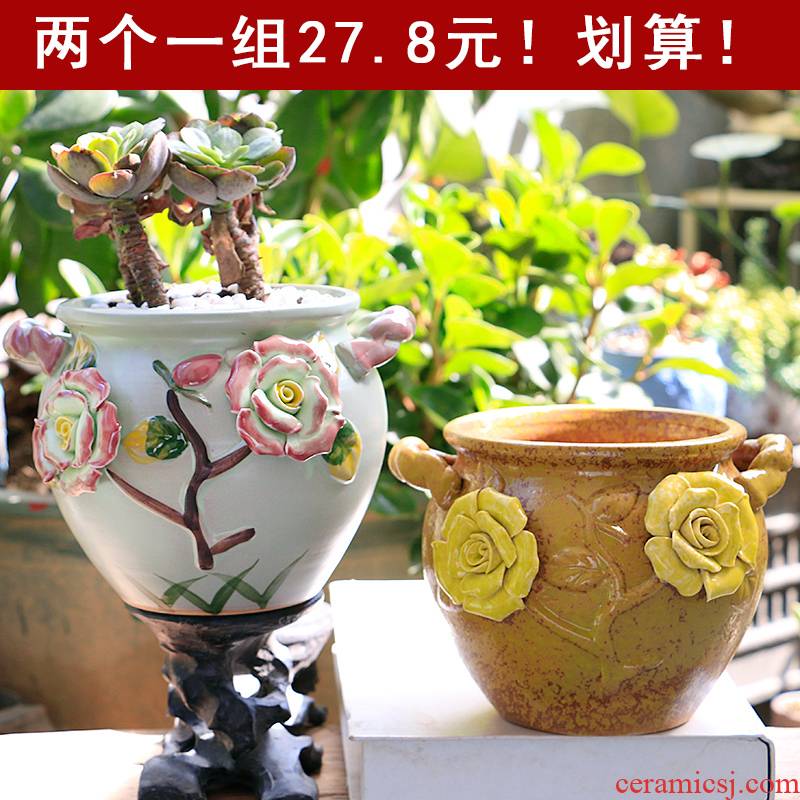 Fleshy flower pot large old running of large diameter high Lao - zhuang special offer a clearance creativity in crude some ceramic porcelain clay pot