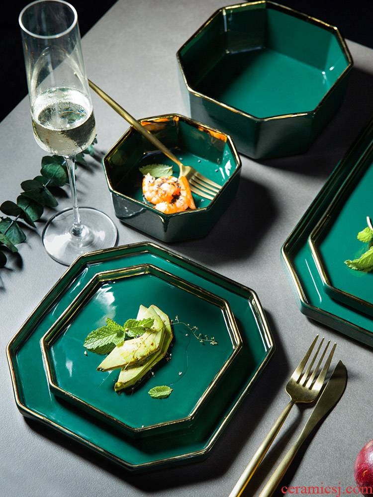 Porcelain color green jade - like stone Nordic up phnom penh ceramic tableware household jobs creative rainbow such as bowl dish fish dish western food steak