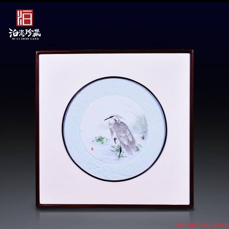 Jingdezhen ceramics hand - made egrets porcelain plate painting sitting room adornment wall hanging picture of new Chinese style porch home furnishing articles