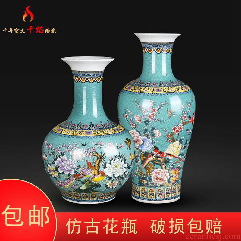 Jingdezhen ceramic colored enamel big vase painting of flowers and household flower arrangement sitting room adornment handicraft TV ark, furnishing articles