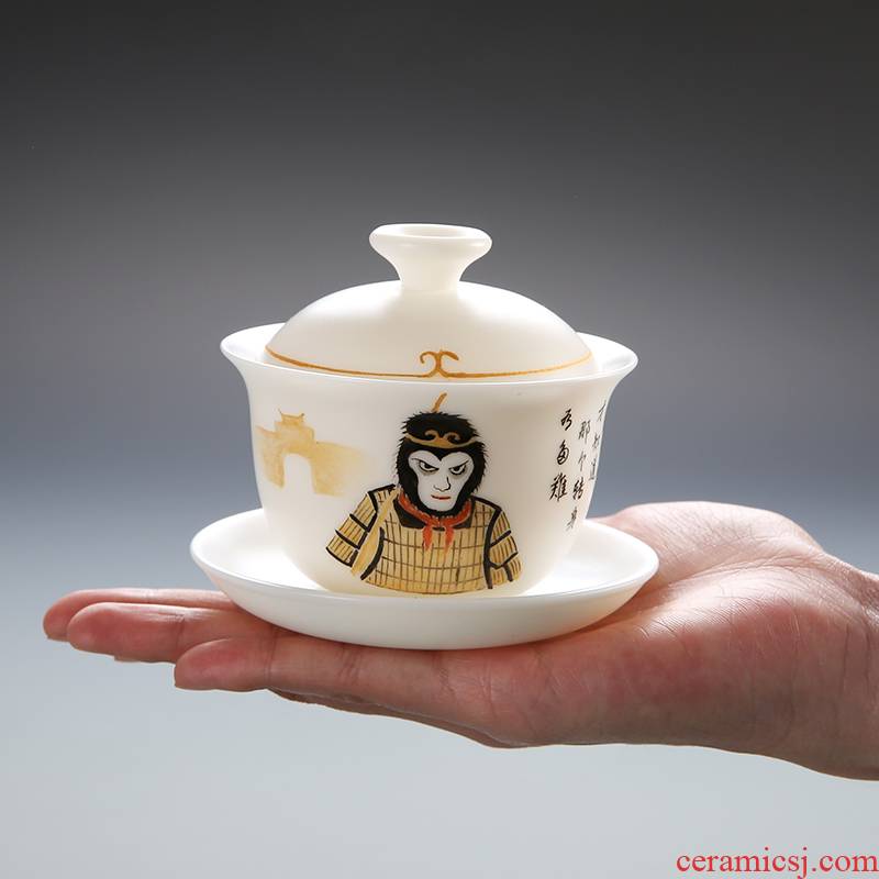 Dehua white porcelain tureen home tea bowl to a Chinese Odyssey wu empty cup ceramic cups hand - made three tureen