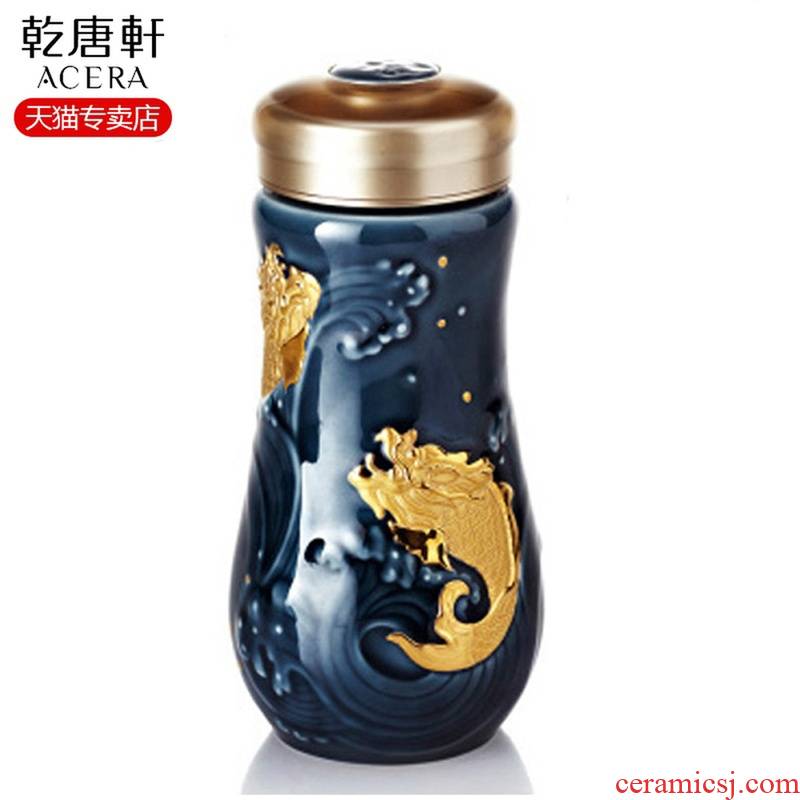 Dry Tang Xuan live porcelain cup with a cup of portable leap double gold cup with cover leak proof cup