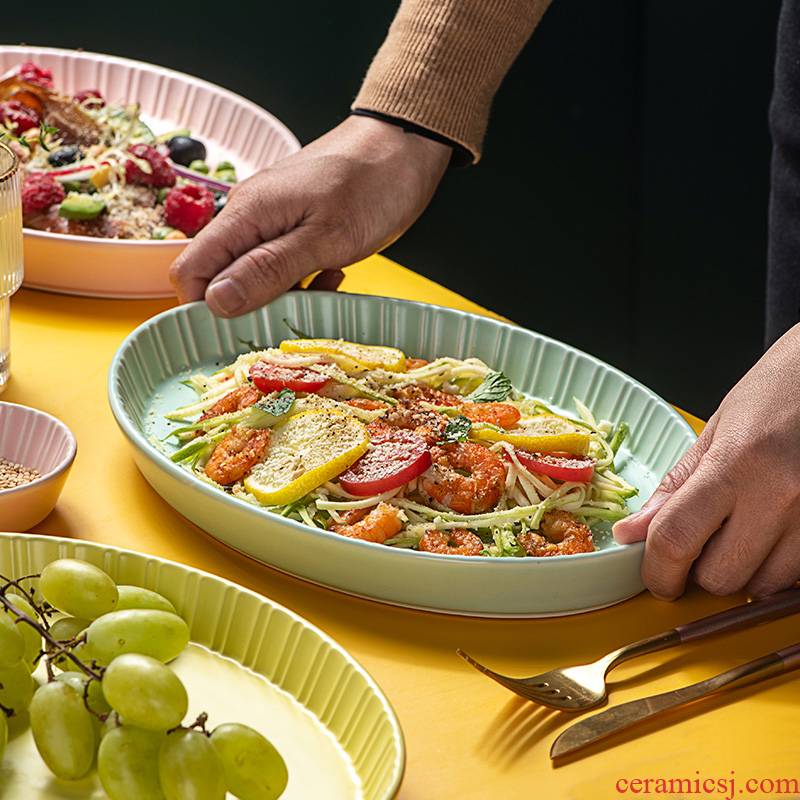 Web celebrity ins ceramic plate elliptical plate large breakfast dish food plate disc fish plate of fruit salad plate
