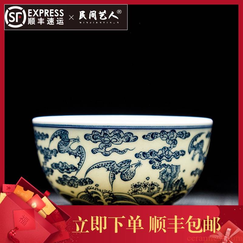 Jingdezhen ceramic masters cup hand - made the master of the blue and white porcelain cup small bowl kung fu tea set all hand sample tea cup