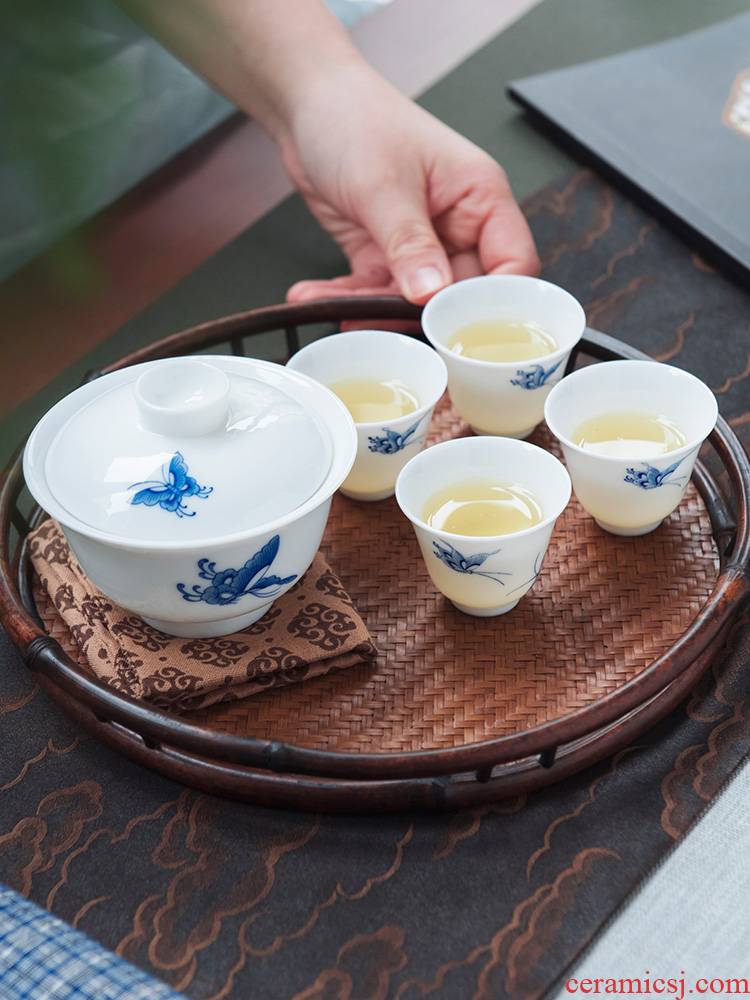 Good thing JingLan tea suit kung fu tea set suit of jingdezhen ceramic household hand - made butterfly love of a complete set of tea