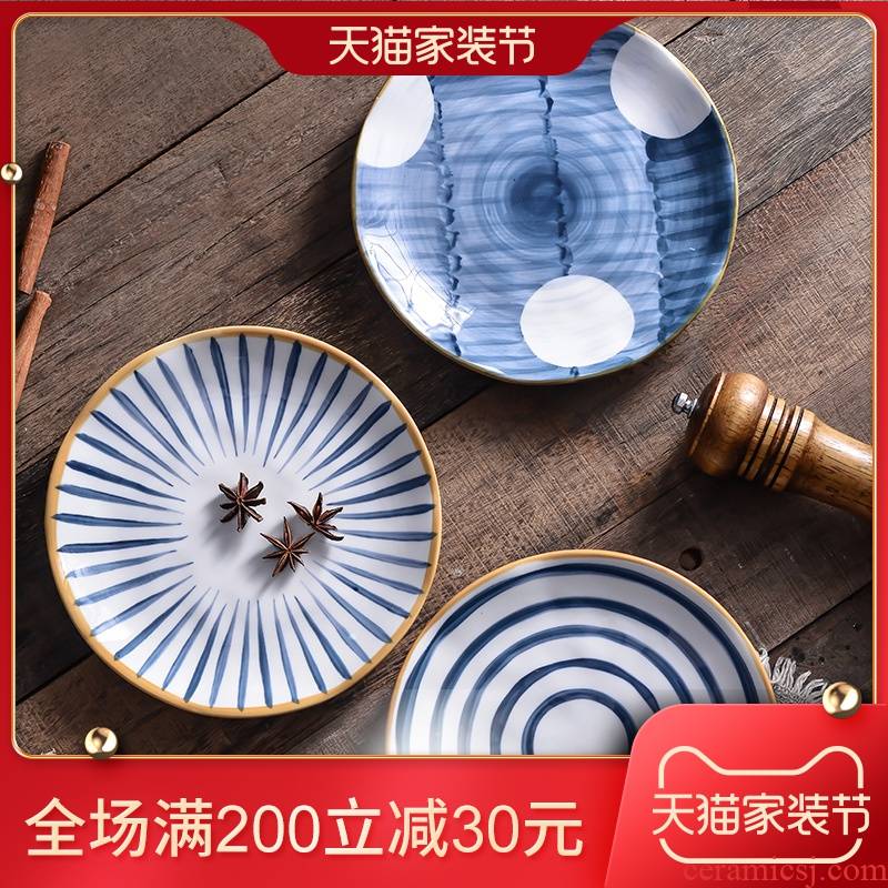 Japanese hand - made ceramic creative household food dish CaiWang under the glaze red plate plate beefsteak breakfast tray