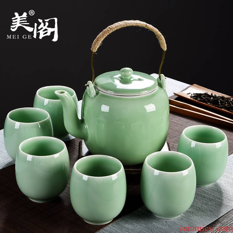 Beauty cabinet celadon girder pot a pot of six cups of high - capacity kung fu tea set suit household teapot teacup belt filter