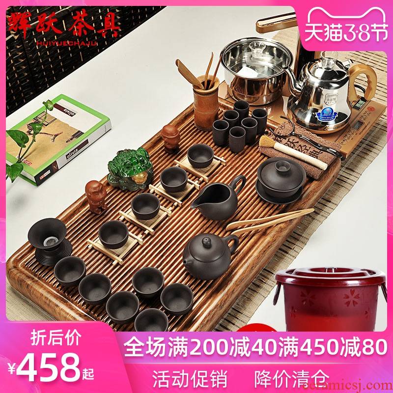 Hui, make tea sets tea set household ceramics kung fu electric wood tea tray of a complete set of tea cups magnetic electric heating furnace