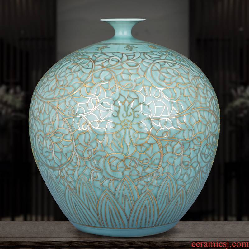 The Master of jingdezhen ceramics vase hand - made shadow blue paint large pomegranate bottles of Chinese style sitting room adornment is placed