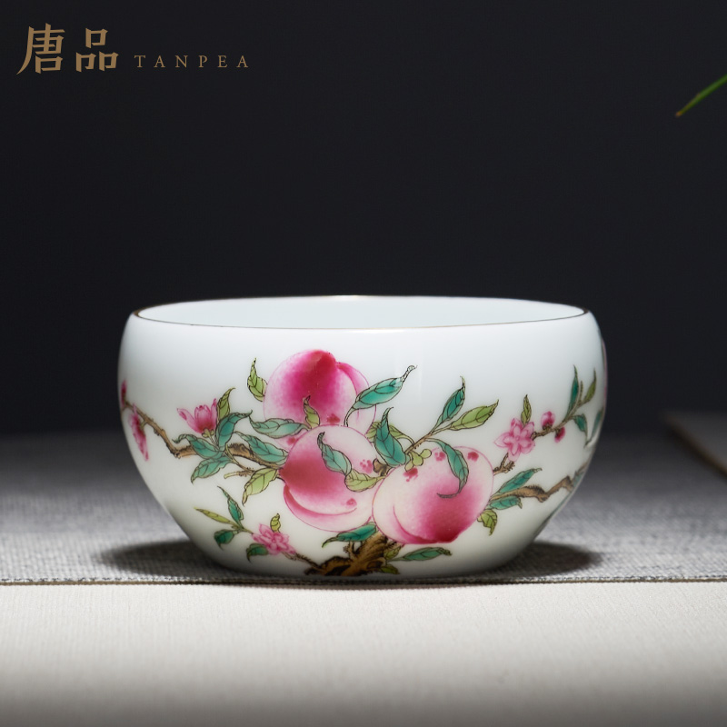 Tang Pin enamel pastel peach jingdezhen ceramic cup personal Lord kung fu tea tea cups healtheries single CPU