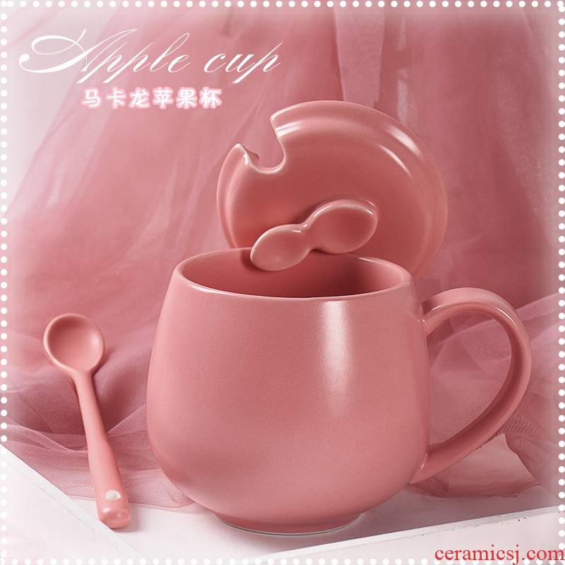 Han edition of creative fashion move girl ceramic keller cup with cover run home office coffee cup water