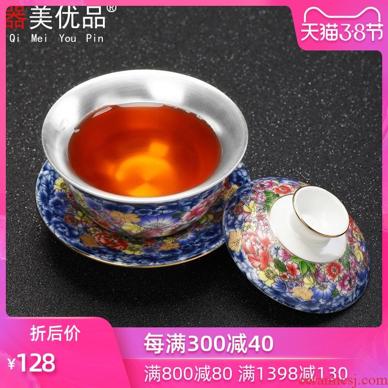 Implement the best tea with a porcelain enamel made tureen large three bowl tea cup saucer kung fu tea set