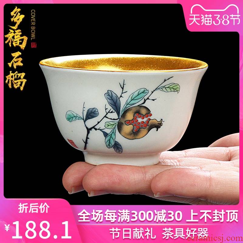 Hand - made teacup checking yellow marigold master cup of individual household ceramics archaize pomegranate cup kung fu tea cup