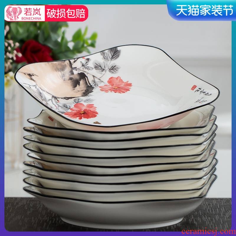 Dish Dish Dish more household ceramic disc square plate combination suit glair Chinese deep Dish Dish Dish soup