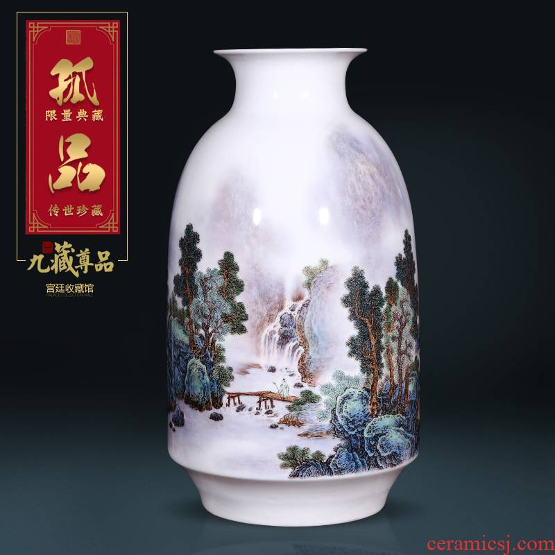 Jingdezhen ceramics dong - Ming li hand - made pastel landscape vase Chinese style living room porch TV ark, flower arranging furnishing articles