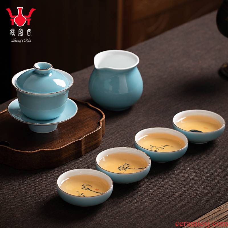 Clock home kung fu tea set yourself see colour glazed household contracted and I tea cup tureen jingdezhen tea art is the living room