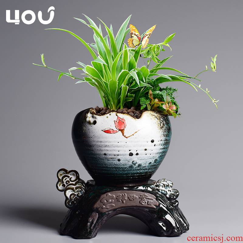 Chinese wind lazy flower pot water type automatic suction pot ceramic household creative butterfly orchid green plant bonsai POTS