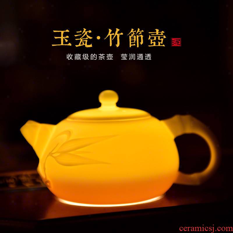 Mud seal dehua white porcelain craft ceramic teapot suet white single pot kung fu tea set personal CiHu jade bamboo pot
