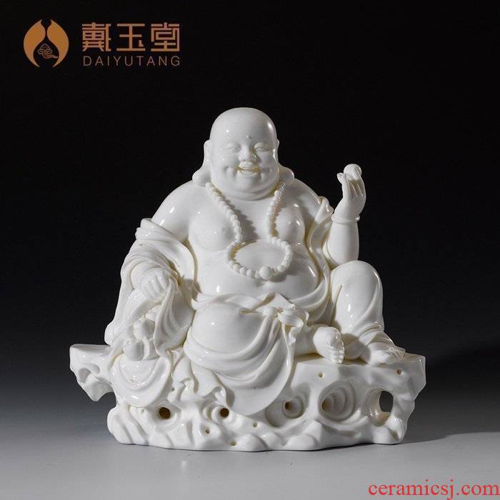 Yutang dai Lin Luyang master porcelain white marble its art porcelain bead maitreya furnishing articles 10 inches by rock