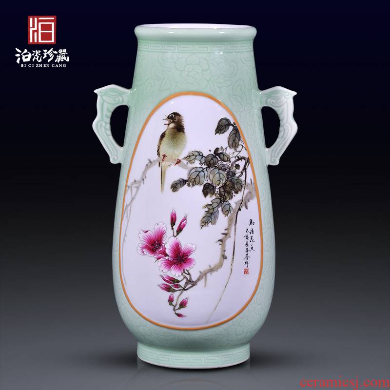 Jingdezhen ceramic hand - made flowers and birds all ears large vases, flower arranging rich ancient frame of Chinese style household adornment collection furnishing articles