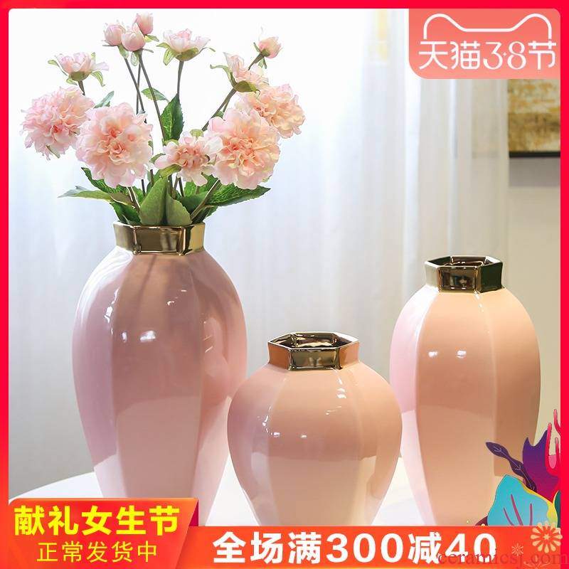 Jingdezhen ceramic vases, the sitting room porch TV ark edge ark of what adornment flowers simulation flower flower gold furnishing articles