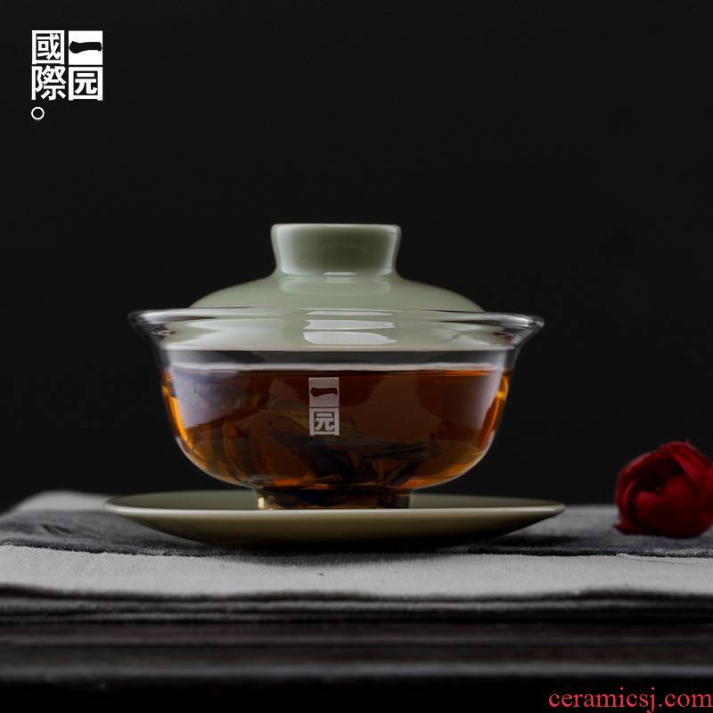 A garden international glass ceramic tureen three cups to use large kung fu tea tea, hand grasp to the bowl