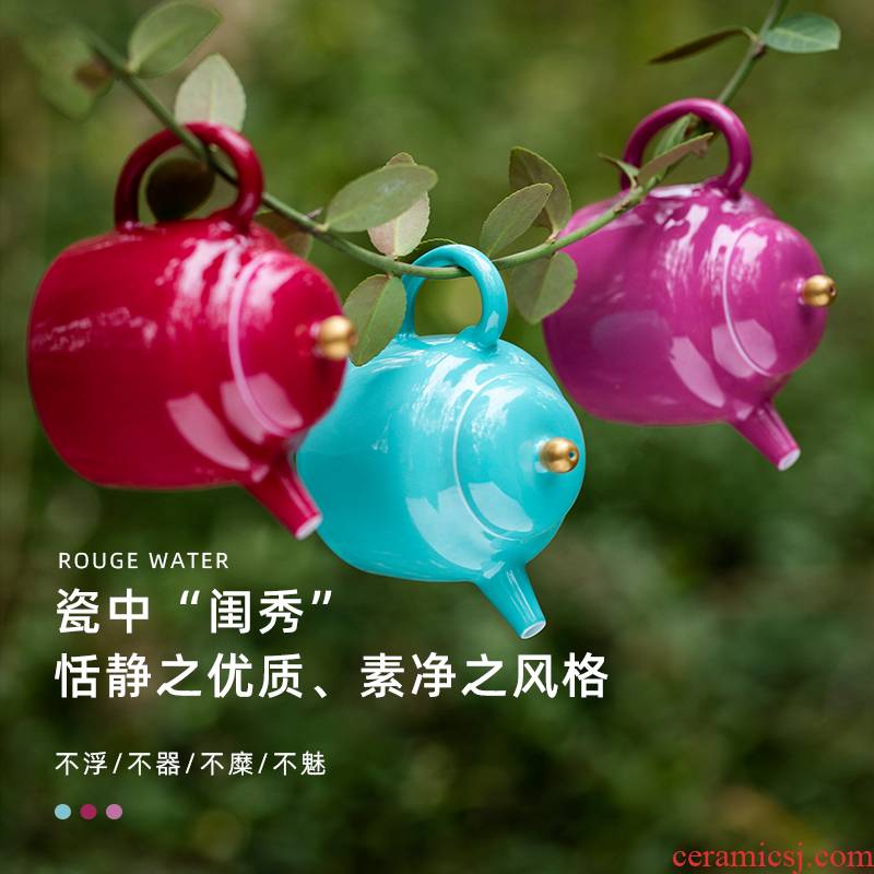 Carmine/rouge water ball hole, all hand single pot of jingdezhen ceramic kung fu tea tea set