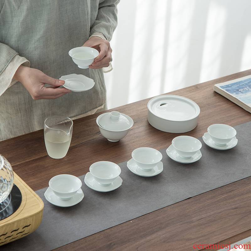 Zhuo royal white porcelain kung fu tea set tea cups GaiWanCha plate cup mat tea accessories office home sitting room is contracted