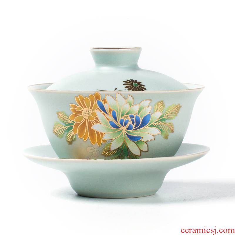 NiuRen your up ceramic tureen variable rust glaze household kung fu tea set three cups to tureen tea bowl bowl