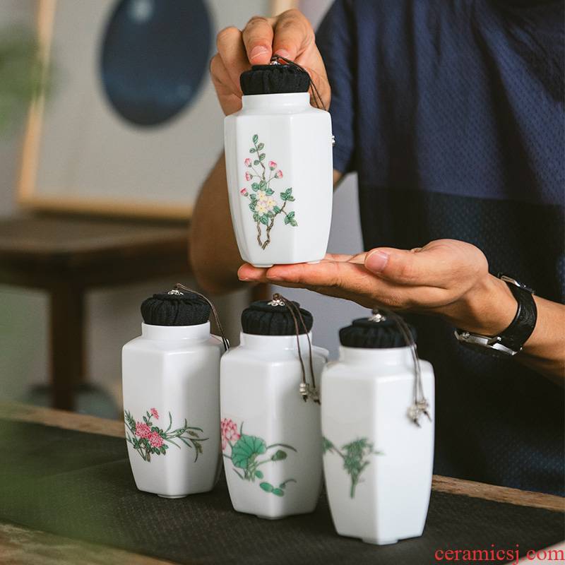 JingLan jingdezhen ceramic printing caddy fixings small storage tanks portable mini pu 'er tea seal moisture