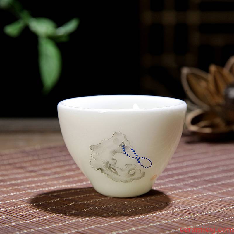 Jun ware jingdezhen hand - made noggin dehua milk jade porcelain ceramic move master kung fu tea set sample tea cup cup