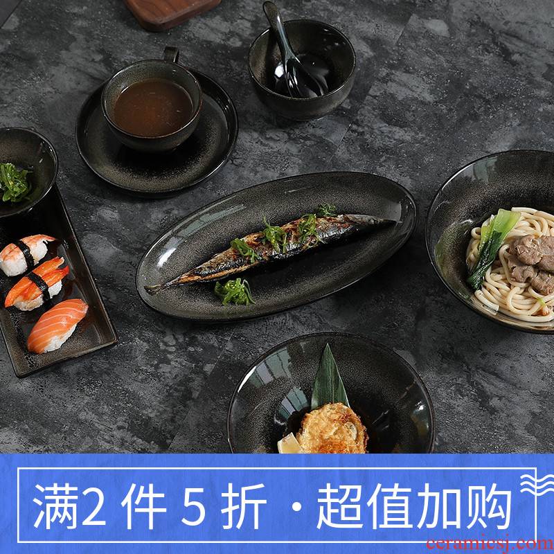 KaiGu Japanese and black coloured glaze contracted ceramic bowl dish dish dish of rice bowls bedding face cutlery set