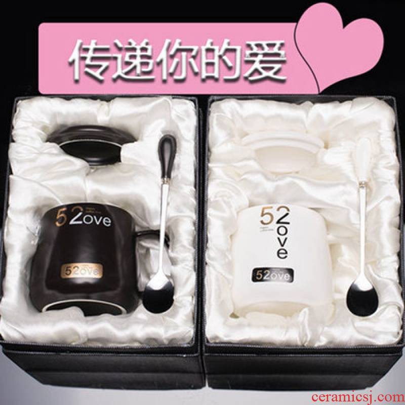 Creative men and women lovers ceramic cups with cover spoon keller tide han edition glass coffee cup female students