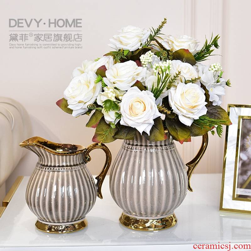 Modern light key-2 luxury ceramic vase European sitting room tea table table simulation flowers, flowers, floral soft adornment is placed