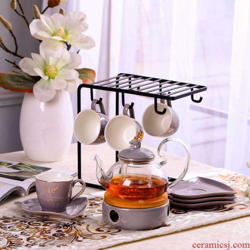 Glass cooked fruit ceramic tea flowers and tea cups teapot set series of household heating belt filter candles