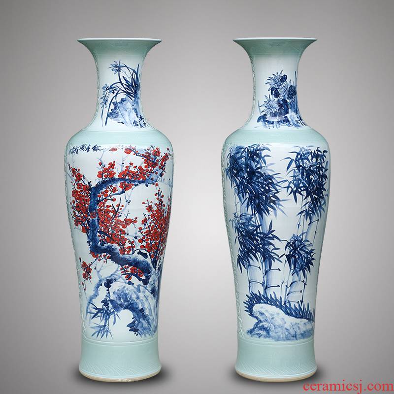 Jingdezhen ceramics hand - made youligong hong mei LanZhuJu large vases, Chinese style living room TV cabinet furnishing articles