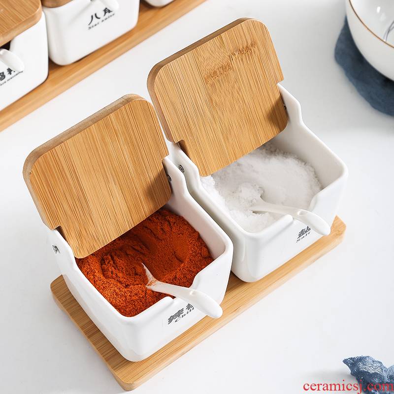 Ceramic square clamshell seasoning sauce pot seasoning box large capacity bottles of salt shaker boxes home outfit