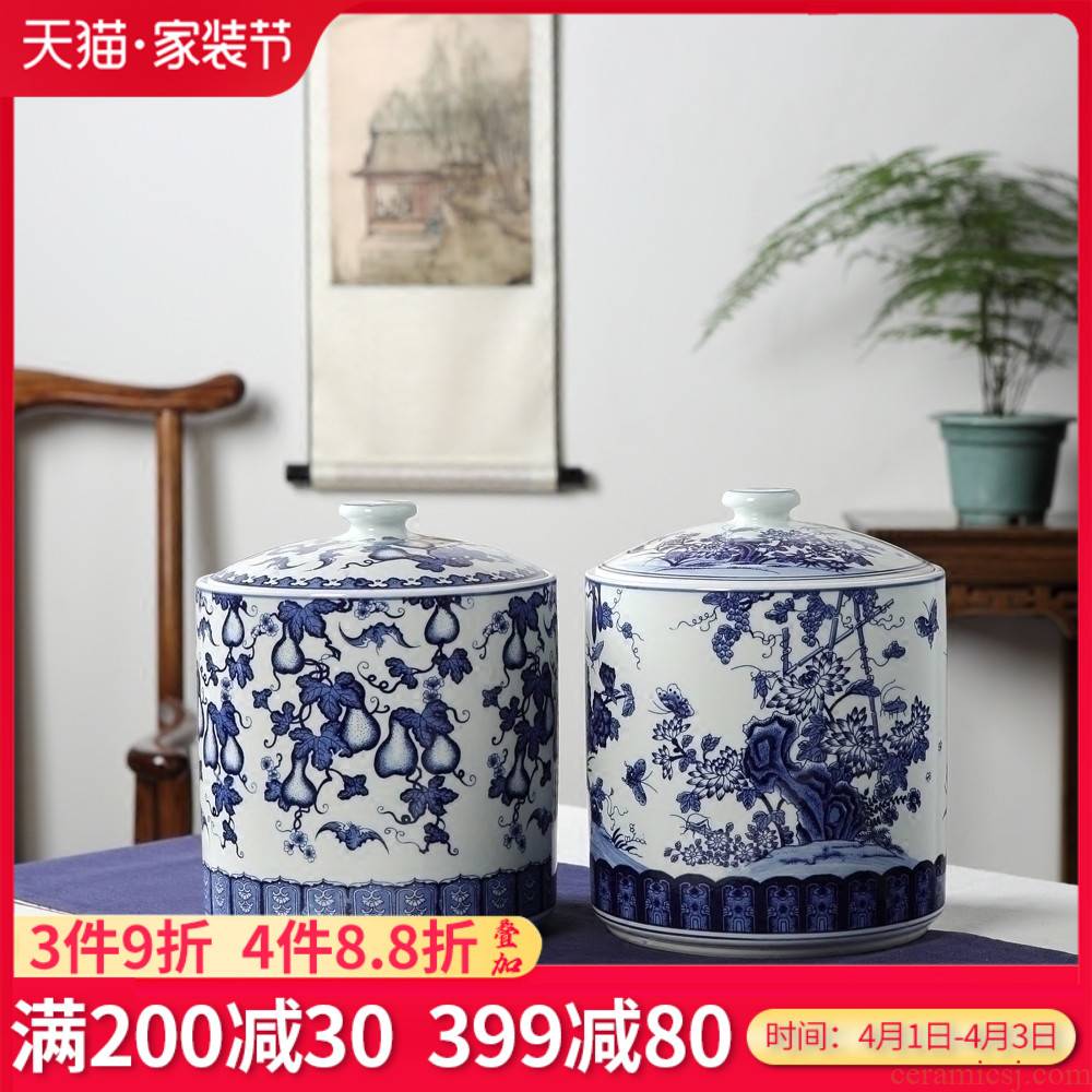 Blue and white porcelain of jingdezhen ceramics furnishing articles puer tea snack jars storage jar home sitting room accessory products