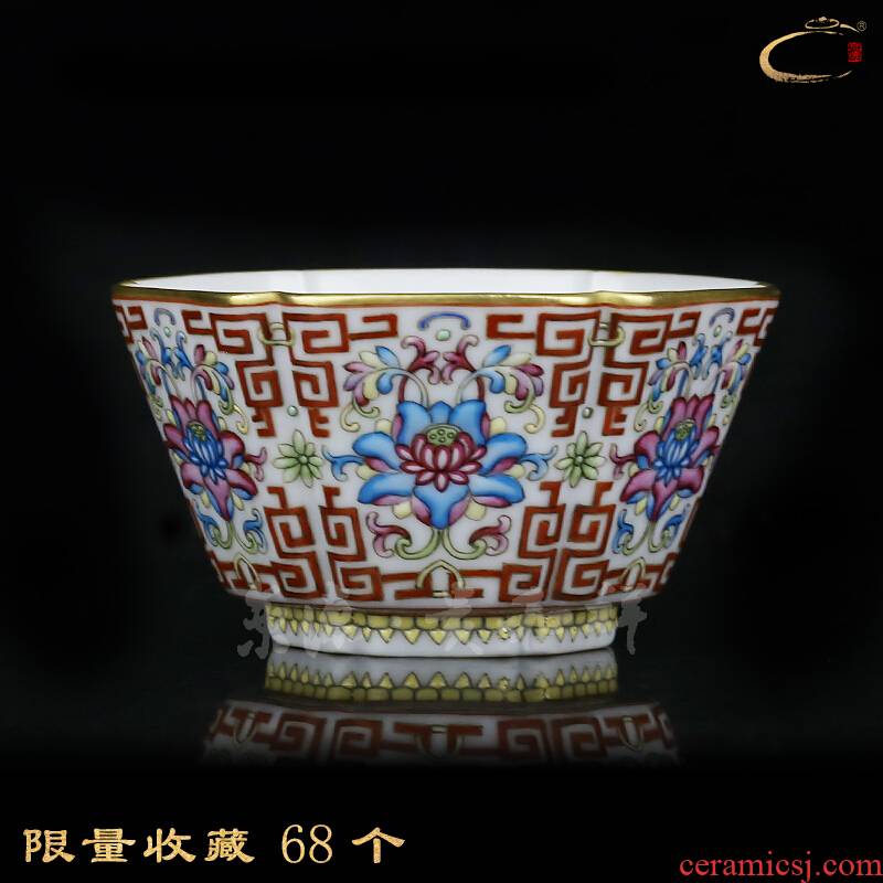 The see colour flowers and auspicious color ceramic cups when running The six - party cup pure manual tea cup collection master cup sample tea cup